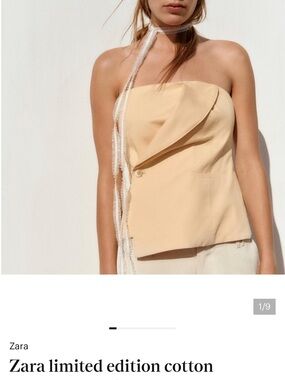 Zara Strapless Draped Cotton Top in Light Beige